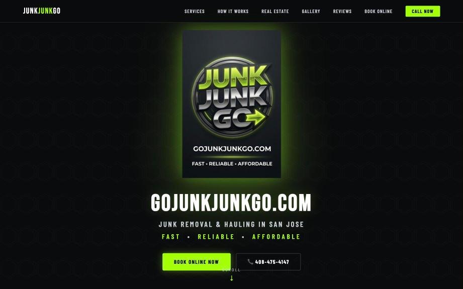 Junk Junk Go homepage with book online and call buttons