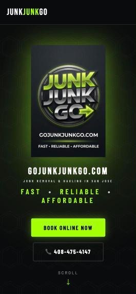 Junk Junk Go homepage on a phone