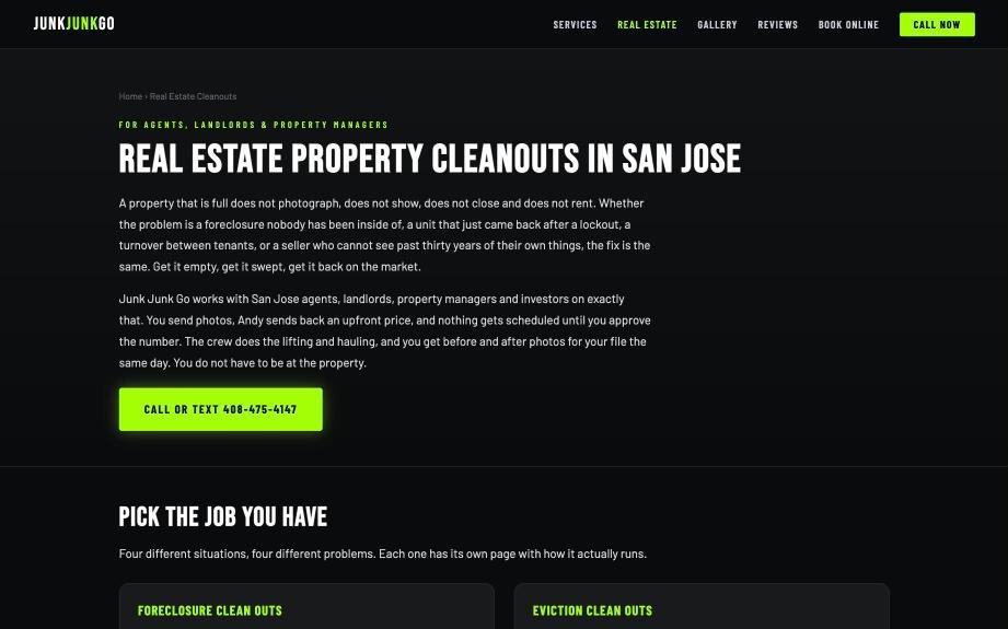 Junk Junk Go real estate property cleanouts page