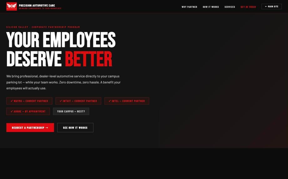 Precision Automotive Care corporate partnership program page