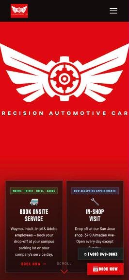 Precision Automotive Care homepage on a phone
