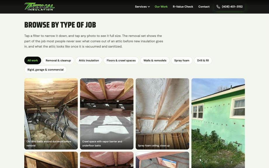 Thermal Insulation project gallery with filters by job type