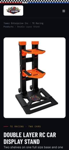 TE Racing double stand product page on a phone