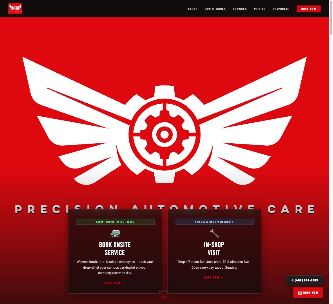 Precision Automotive Care website on a phone