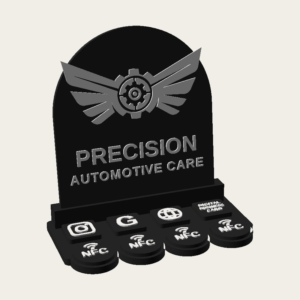 Business Hub Tap display stand printed for Precision Automotive Care